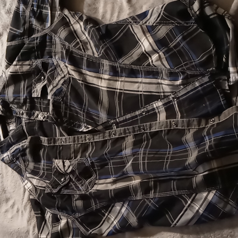Men's Buckle Button Up Short Sleeve Shirt XL